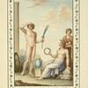 Nude youth holding palm branch, partially nude woman holding wreath