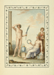 Nude youth holding palm branch, partially nude woman holding wreath