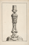 Candlestick with bust draped with garlands on column.