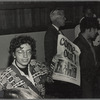 Martha Shelley sells Gay Liberation Front paper during Weinstein Hall demonstration