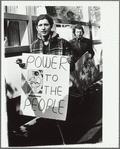 Sylvia Ray Rivera (front) and Arthur Bell at gay liberation demonstration, New York University