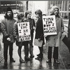 Gay Liberation Front picketing at the Time-Life Building, New York, 1969 (left to right, Linda Rhodes with sign, Lois Hart, Ellen Broidy, Jim Fouratt)