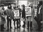 Gay Liberation Front picketing at the Time-Life Building, New York, 1969 (left to right, Linda Rhodes with sign, Lois Hart, Ellen Broidy, Jim Fouratt)