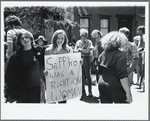 Gay Liberation Front members Judy Cartisano and Stephanie Myers (holding poster "Sappho is a Right-On Woman") at a gay pride demonstration