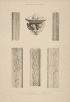1, 2. - Sacristie, chambranles en bois. - 3. - bénitier en marbre; 4, 5, 6. - bas-reliefs des piliers autour du maitre-autel.