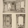 Salon dit des pendules; 1. Ensemble du salon; 2. Motif des panneaux de menuiserie; 3. Cheminée.