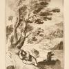 Drawing of man sleeping on bank of pool