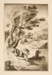 Drawing of man sleeping on bank of pool