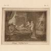 Drawing of reclining figure on a bed with two standing figures