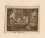 Drawing of reclining figure on a bed with two standing figures