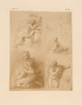 Drawing of woman playing lute, woman reclining, other figures in poses
