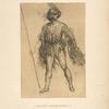 Leonardo, Windsor, 1125. [A youth in short coat and fluttering sleeves, spear in hand and arm akimbo.]