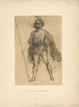 Leonardo, Windsor, 1125. [A youth in short coat and fluttering sleeves, spear in hand and arm akimbo.]