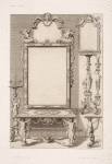 Design for a table and mirror with legs in shape of men and women.