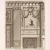Design for chimney piece with bust of woman and garlands above.