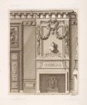 Design for chimney piece with bust of woman and garlands above.