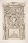 Design for a chimney piece with roundel of nude goddess and child on mantel.