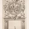Design for a chimney piece with roundel of group surrounding a fire, possibly a religious ceremony.