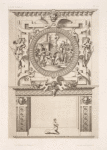 Design for a chimney piece with roundel of group surrounding a fire, possibly a religious ceremony.