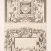 Two designs for ceilings [?] with figures of humans, sphinxes, and satyrs.]