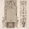 Design for wall niche [mirror?] with chandeliers on either side; design for wall panel featuring Athena.]