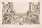 Design for half a ceiling decoration featuring allegorical female figures at each corner.