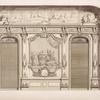 Design for an interior wall with two arched doorways and wall panel depicting a group of women.