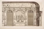 Design for an interior wall with two arched doorways and wall panel depicting a group of women.