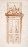Design for doorway with decoration of bust of Athena and two cherubs.