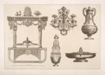 Designs for urns, architectural structure with oval panel on top shelf.