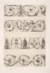 Four horizontal designs with vegetal shapes and figures.