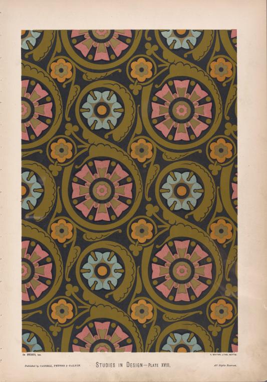Design for wall or dado pattern. The flowers are all geometrically ...