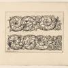 Two horizontal designs of curling vegetal shapes