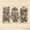 Three vertical designs of curling vegetal shapes