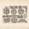 Designs of curling vegetal shapes, some set into borders or roundels