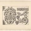 Designs of curling vegetal shapes, including grotesque faces