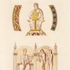 Ornements et figures tenant des instruments de musique, tirés de deux manuscrits de VIIe siècle.