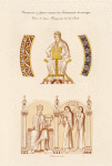 Ornements et figures tenant des instruments de musique, tirés de deux manuscrits de VIIe siècle.
