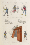 Costumes de cavaliers, archers et fantassins, tirés des chroniques de Froissard; manuscrit du XVe. siècle de la bibliothèque du roi.