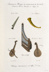 Instrumens [sic] de musique du commencemnet du XVI. siècle. Extrait du MS. des proverbes et adages &ca. Double flûte. Cor ou oliphant. Sorte de viole. Orgue portatif. Luc, sorte du sistre.