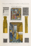 Décoration intérieure des maisons représentée dans les peintures de deux manuscrits du XVe. siècle; le roi Réné d'Anjou, dans son cabines. Founds de l'abbaye St. Germain des Près, no. 1211. Prière à St. Nicolas, contre l'incendie.