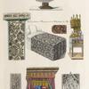 Tentures, lits et autres meubles du XVe. siècle. Tirés de plusieurs manuscrits de la bibliothèque du roi. Chevets de lits, tirés du manuscrit des miracles de Saint Louis.