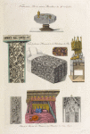 Tentures, lits et autres meubles du XVe. siècle. Tirés de plusieurs manuscrits de la bibliothèque du roi. Chevets de lits, tirés du manuscrit des miracles de Saint Louis.