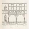Façade composée de trois arcades, de la cour d'une maison bâtie sous Françcois 1er située à Moret à deux lieues de Fontainebleau. Inscription placée sur la frise du bâtiment.