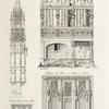 Maison en bois du XVIe. siècle située rue des postes à Caen. Détails du palais de justice à Rouen. Fragment d'une porte de St. Marcel à St. Denis.
