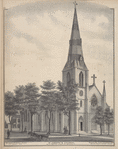 Rev. Martin Mc. Donnell, Pastor. "J. J. Hamel, Asst." ; St. Joseph's Church, Cor. of Main and Summit Sts., Batavia, N.Y. ; Erected by Thomas Cunningham in 1864. Rev. P. A. Maloy, Former Pastor.