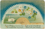Fan design with swan and white flowers