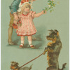 Children with mistletoe ; Dog walking dog.