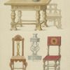 Stol, chast skami, 2 stula i podsvechnik risovany v gorode Aleksandrove, Vlad. Vladimirskoi] gub. [gubernii] 1841 g. 1842.