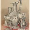 A group of objects in glass - cut and engraved. Consisting of an engraved claret, and cut cream jug by Green of London - a Venetian champagne and an engraved ale glass by Bacchus of Birmingham - and an engraved claret glass and cut salt cellar by Apsley Pellatt of London.